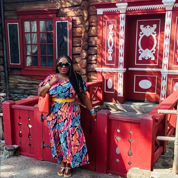 Brand New! Tiffany & Grey Multi-Colored Leaves Short Sleeve Dress size XL - Picture 5 of 9